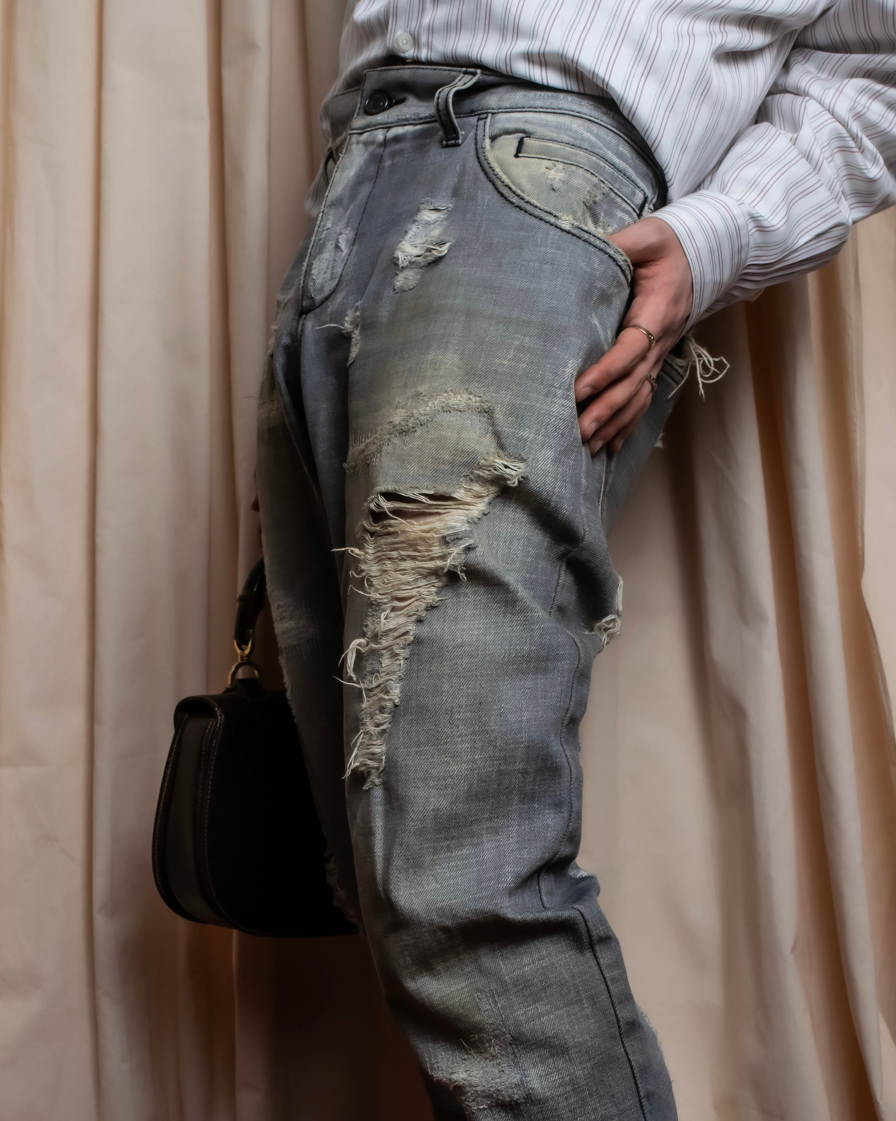 "Dolce &amp; Gabbana"Faded design gray denim pants