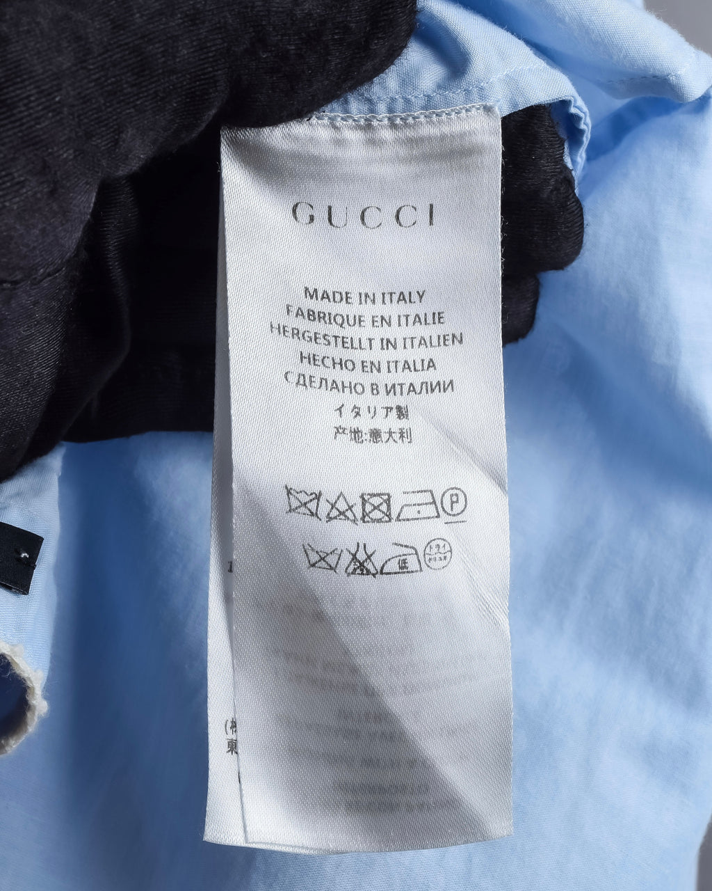 "GUCCI" Lace border design saxe blue shirt