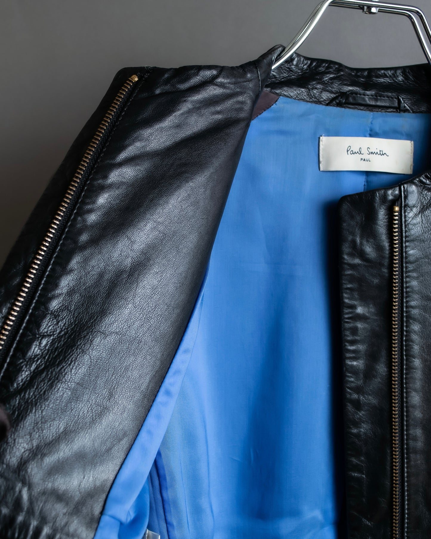 "PAUL SMITH" 100% sheep skin no collar leather jacket