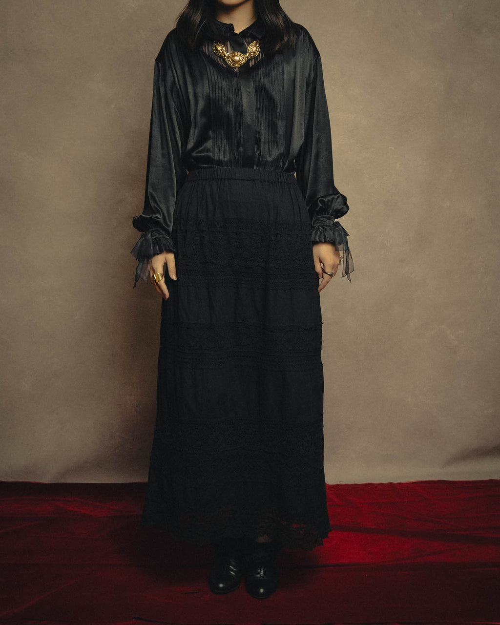 -SPECIAL- “tricot COMME des GARÇONS“ 2002SS Lace panel gathered skirt