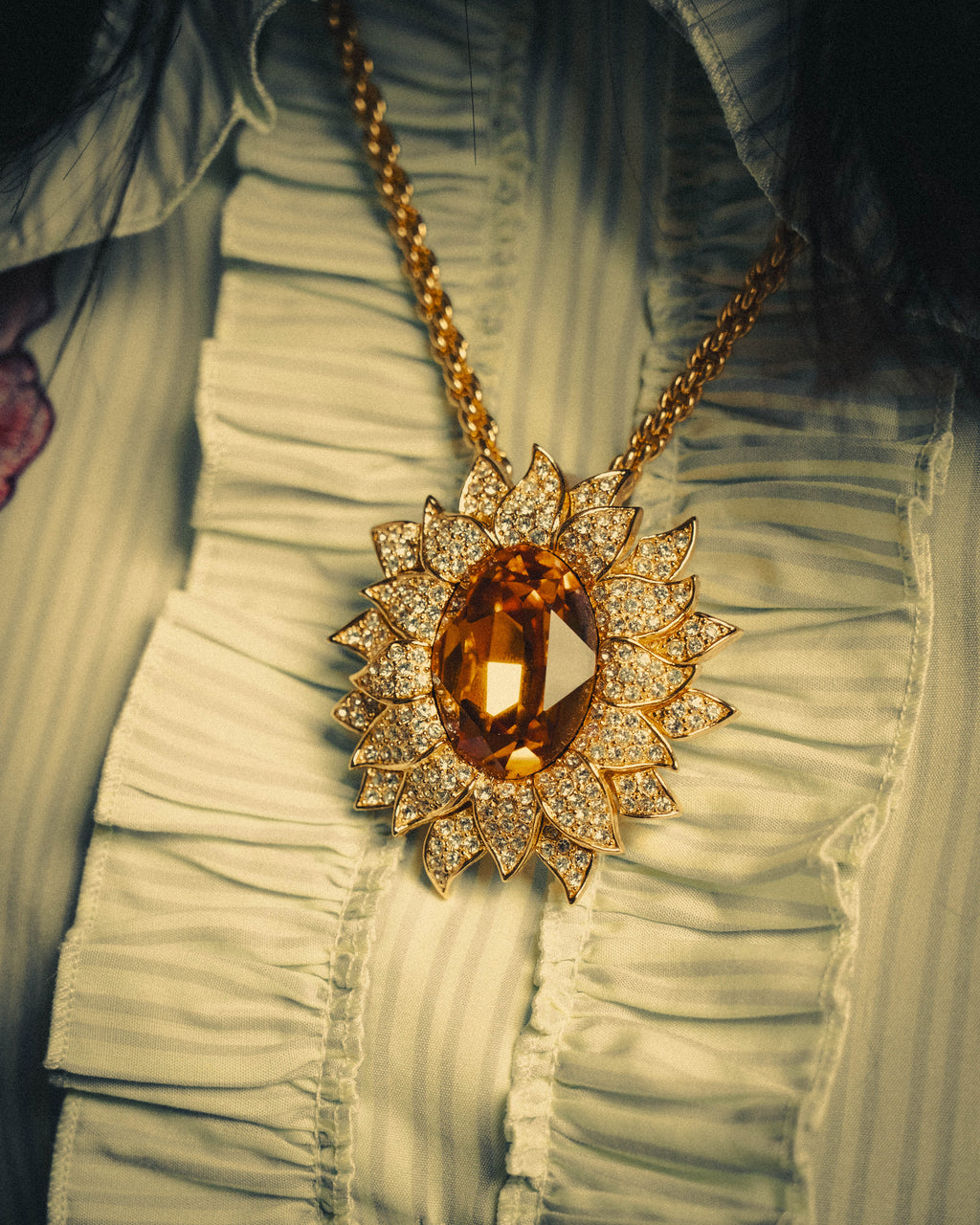 -SPECIAL- “Christian Dior” 80’s-90’s Sunburst amber glass pendant brooch