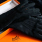 "HERMES" Leather switching design inner brushed feel gloves