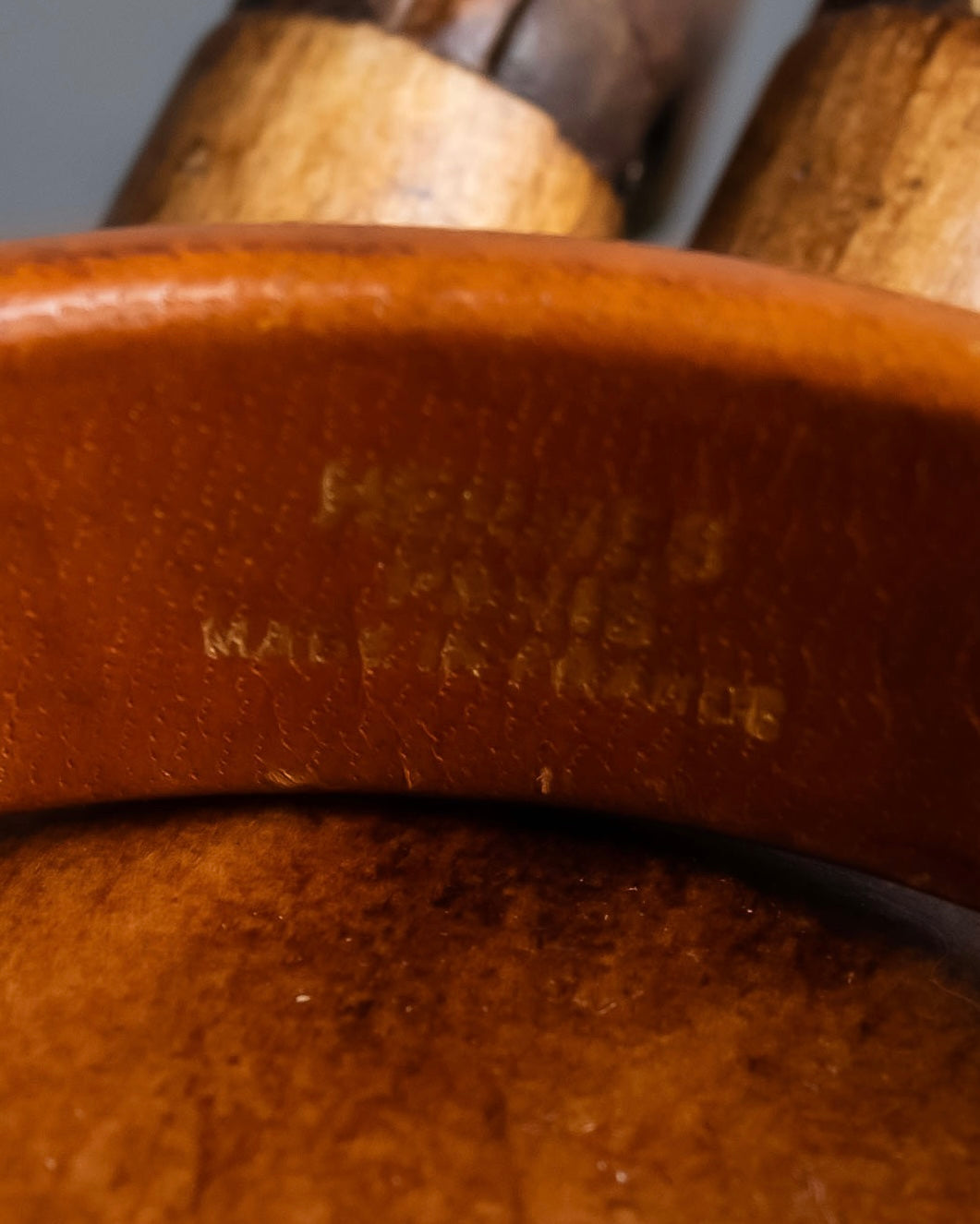 "HERMES" Brown leather＆metal line combination bangle