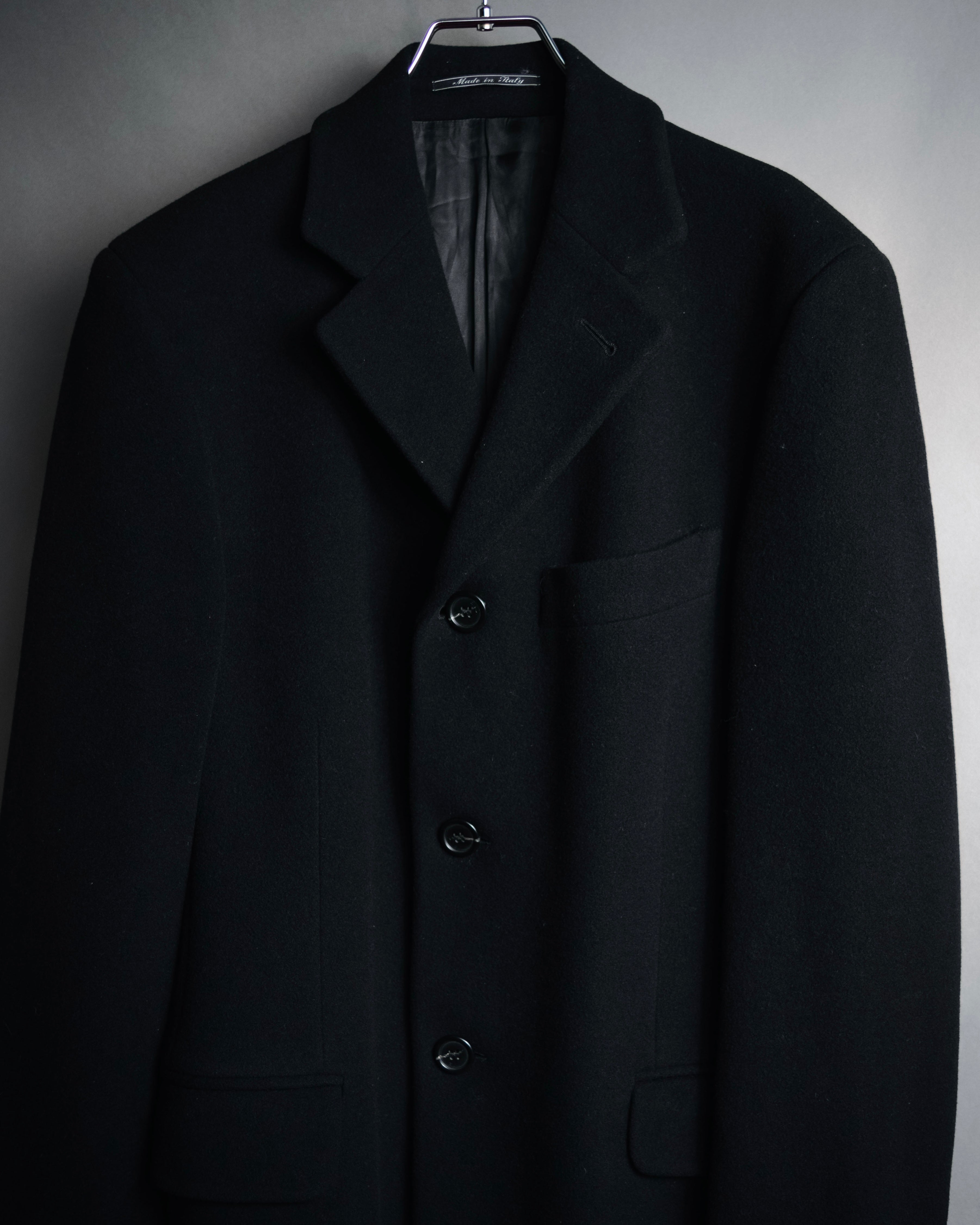 FENDI イタリア製 ウールカシミア チェスターコート ネイビー&ブラック フェンディ UOMO チェスターコート ジャケット ウール ロング 黒 46