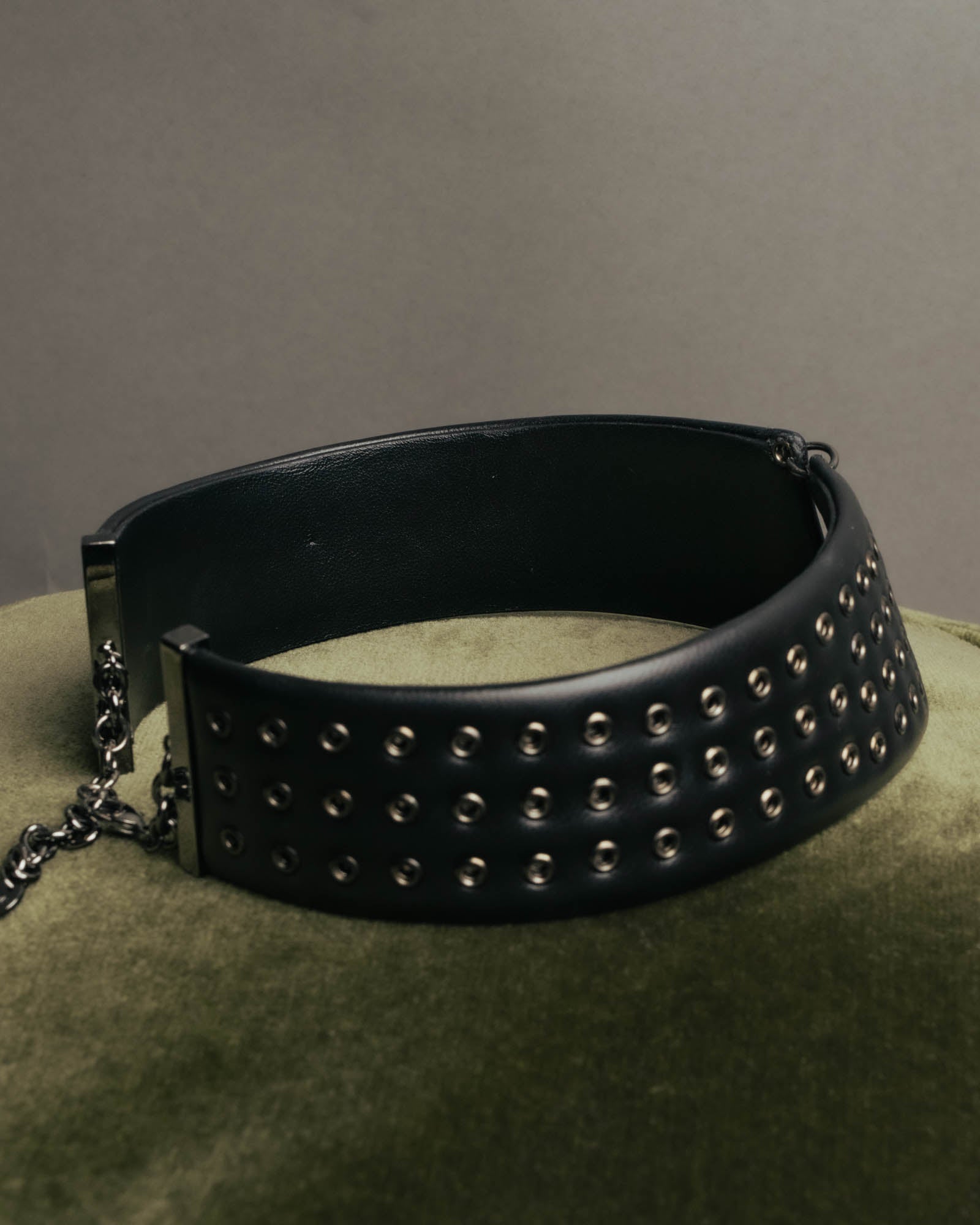 –SPECIAL– "Christian Dior" Late 2000s-2020s Eyelet leather choker necklace