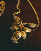 -SPECIAL- “Christian Dior” 80’s-90’s Vintage botanical leaf rhinestone pendant necklace