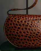 -SPECIAL- "Salvatore Ferragamo" 90's Glossy crocodile pattern shoulder bag