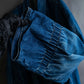 "Vintage gathered sleeve design denim long coat"