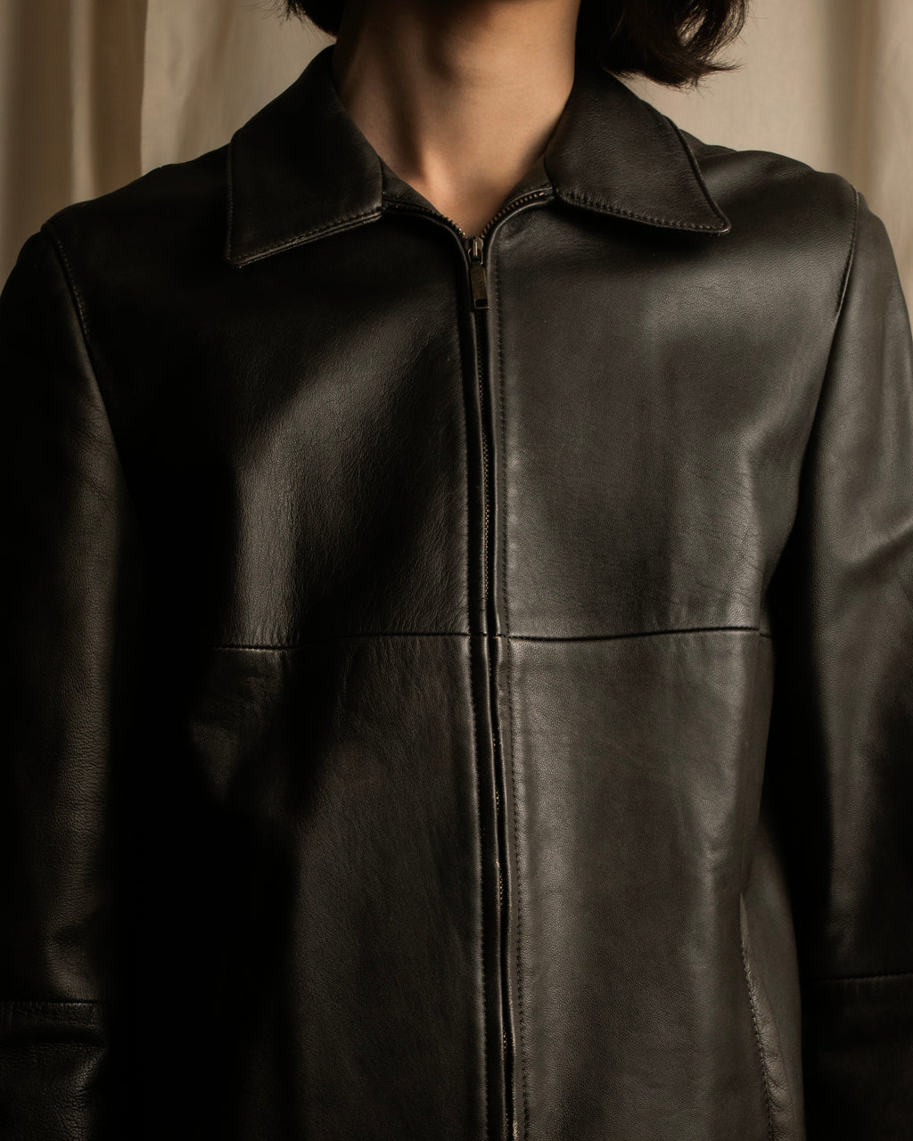 "Weekend Max Mara" Minimalist design center zip-up leather jacket