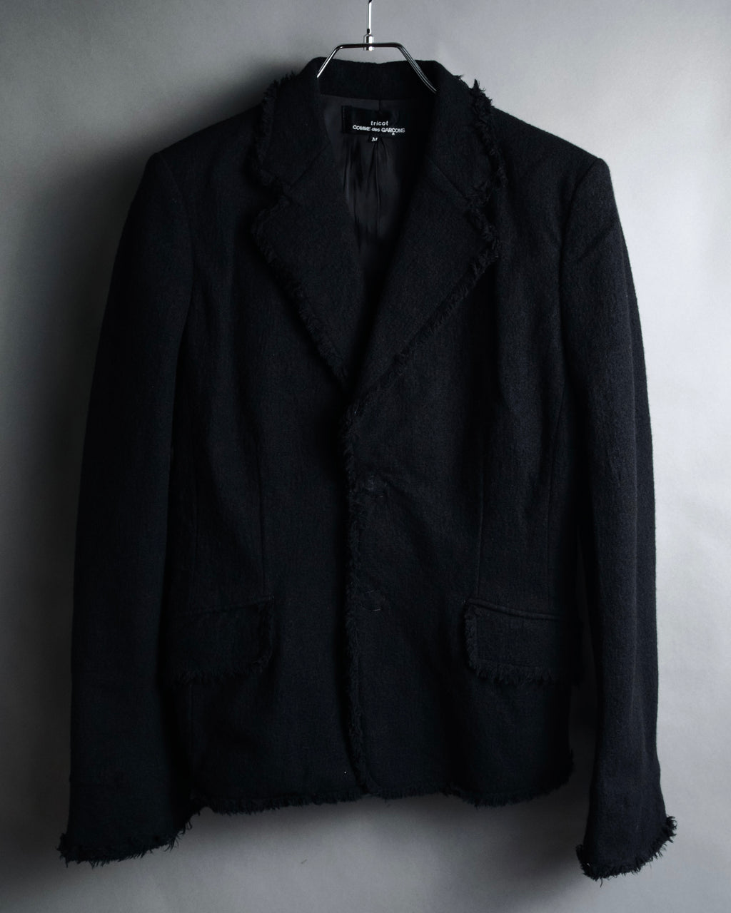 –SPECIAL– "tricot COMME des GARÇONS" 2004AW Fringed cut-off boiled wool tailored jacket