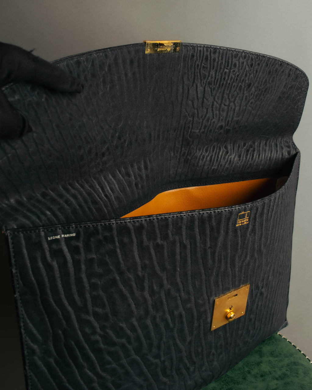 "Valextra" 80's-90's embossed leather document portfolio clutch