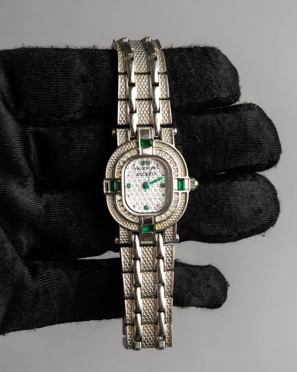 "VALENTINO ROLENTA" Green stone design square watch bracelet