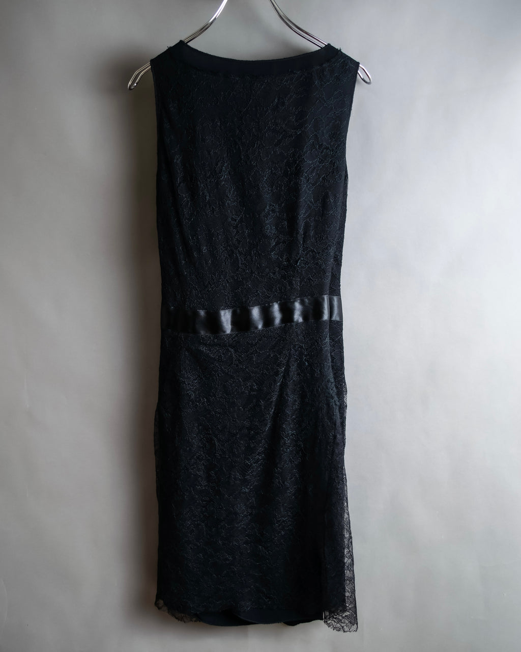 "RED VALENTINO"Ribbon belted design lace black dress