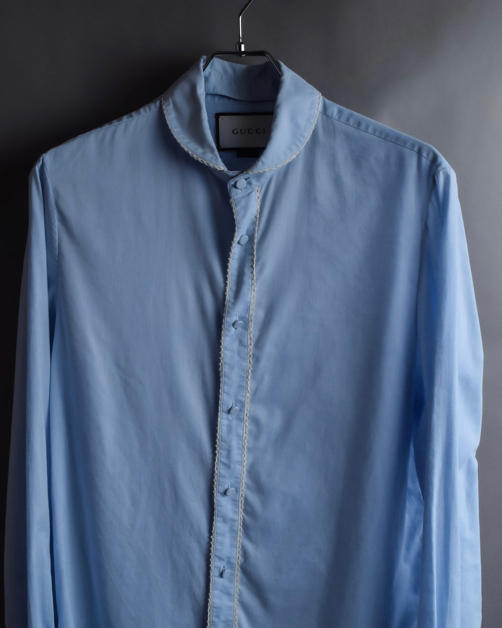 "GUCCI" Lace border design saxe blue shirt