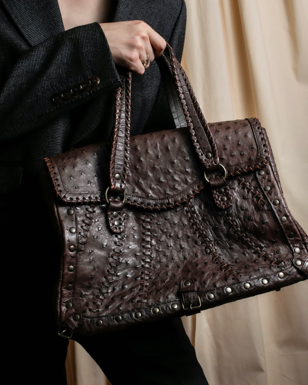 "Vintage JRA standard ostrich leather bag"