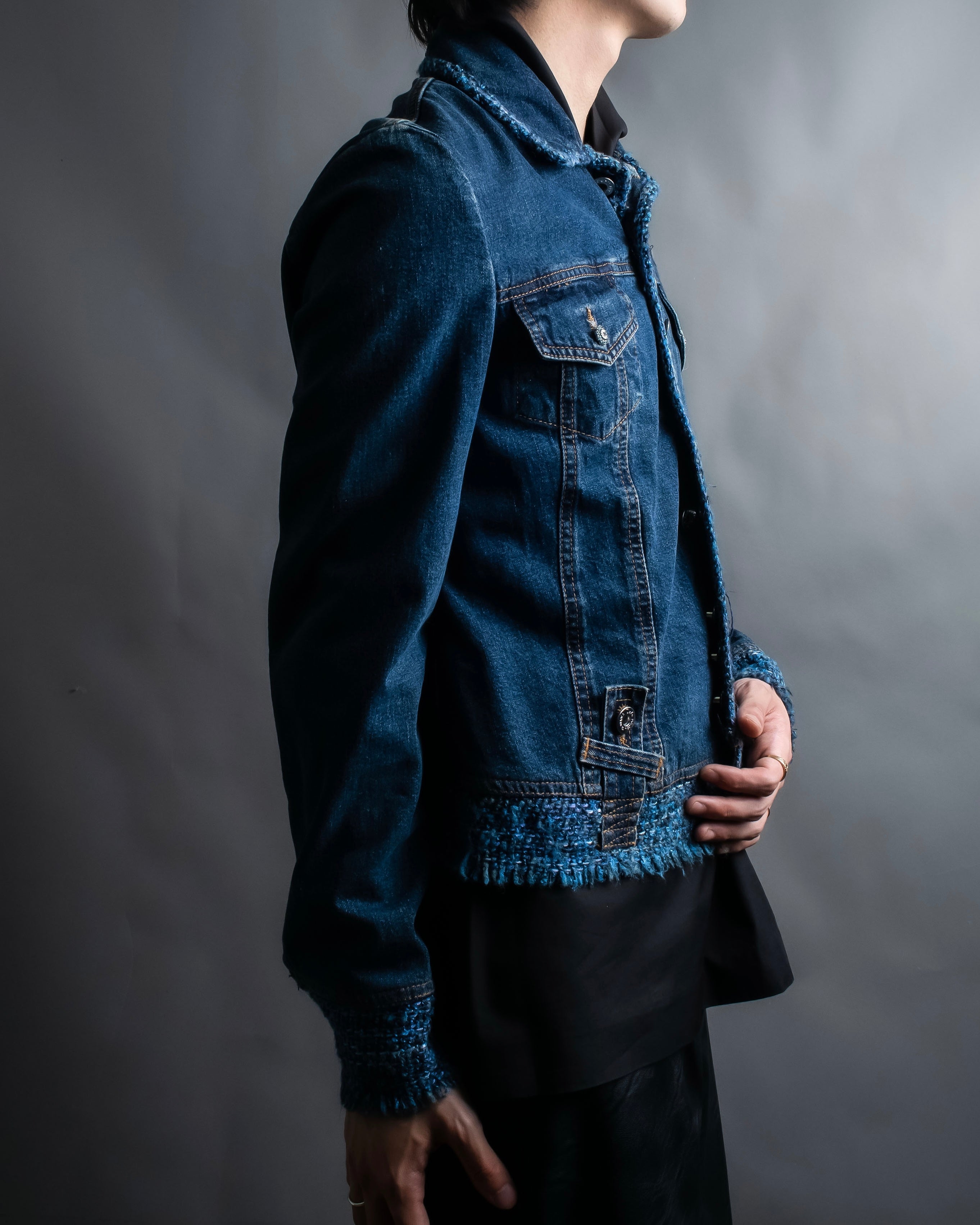 “D&amp;G” Tweed attached bijou button denim jacket