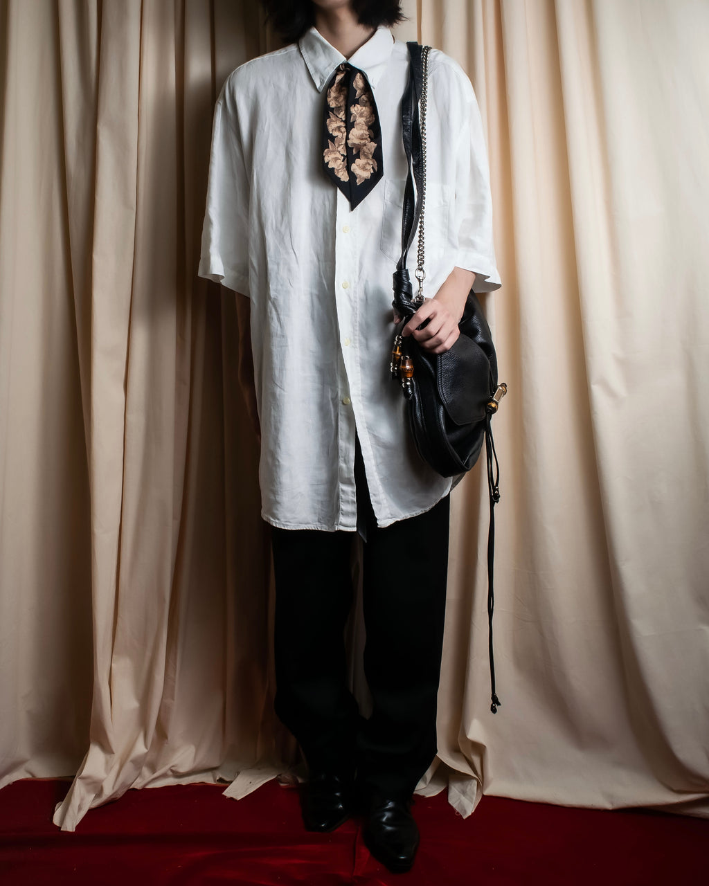 "HUGO BOSS" Linen oversized half sleeve button down shirt