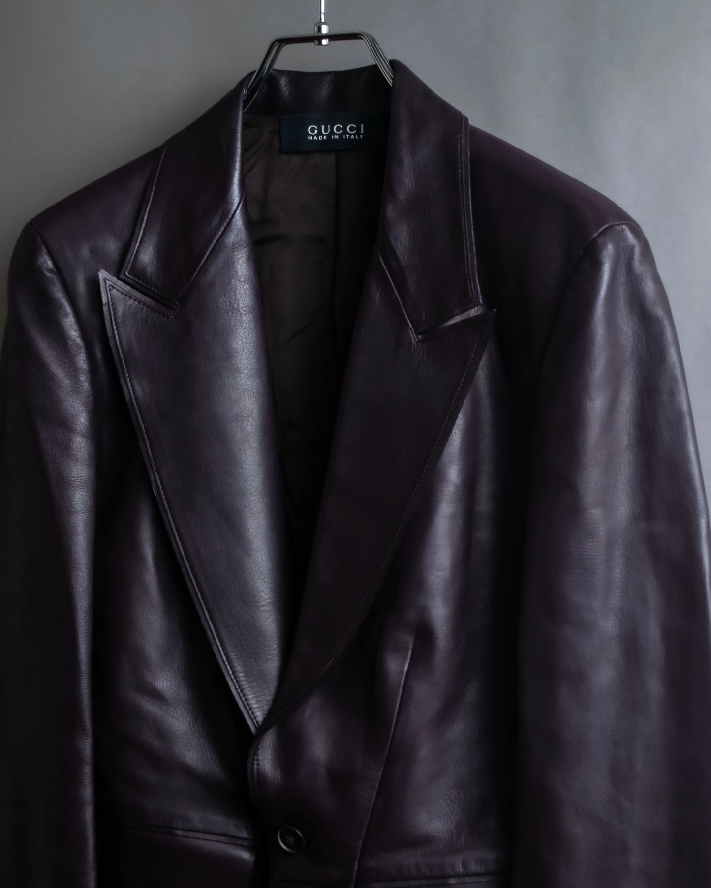 "GUCCI" Cutting design leather tailored jacket