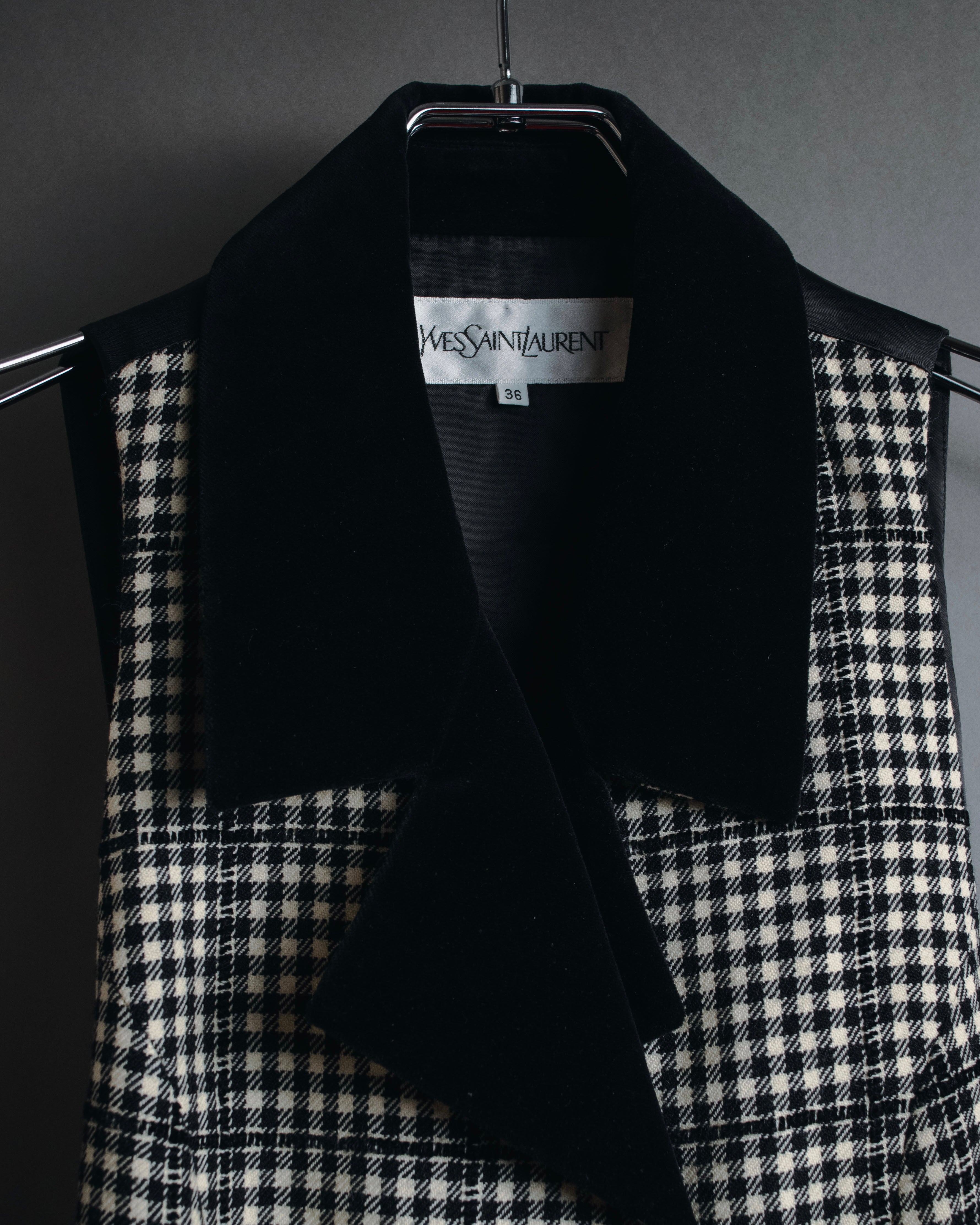 –SPECIALS– "Yves Saint Laurent" 90’s Mid gingham check velvet lapel tailored vest
