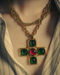 –SPECIAL– "CHANEL" 80's Gripoix Byzantine cross pendant necklace