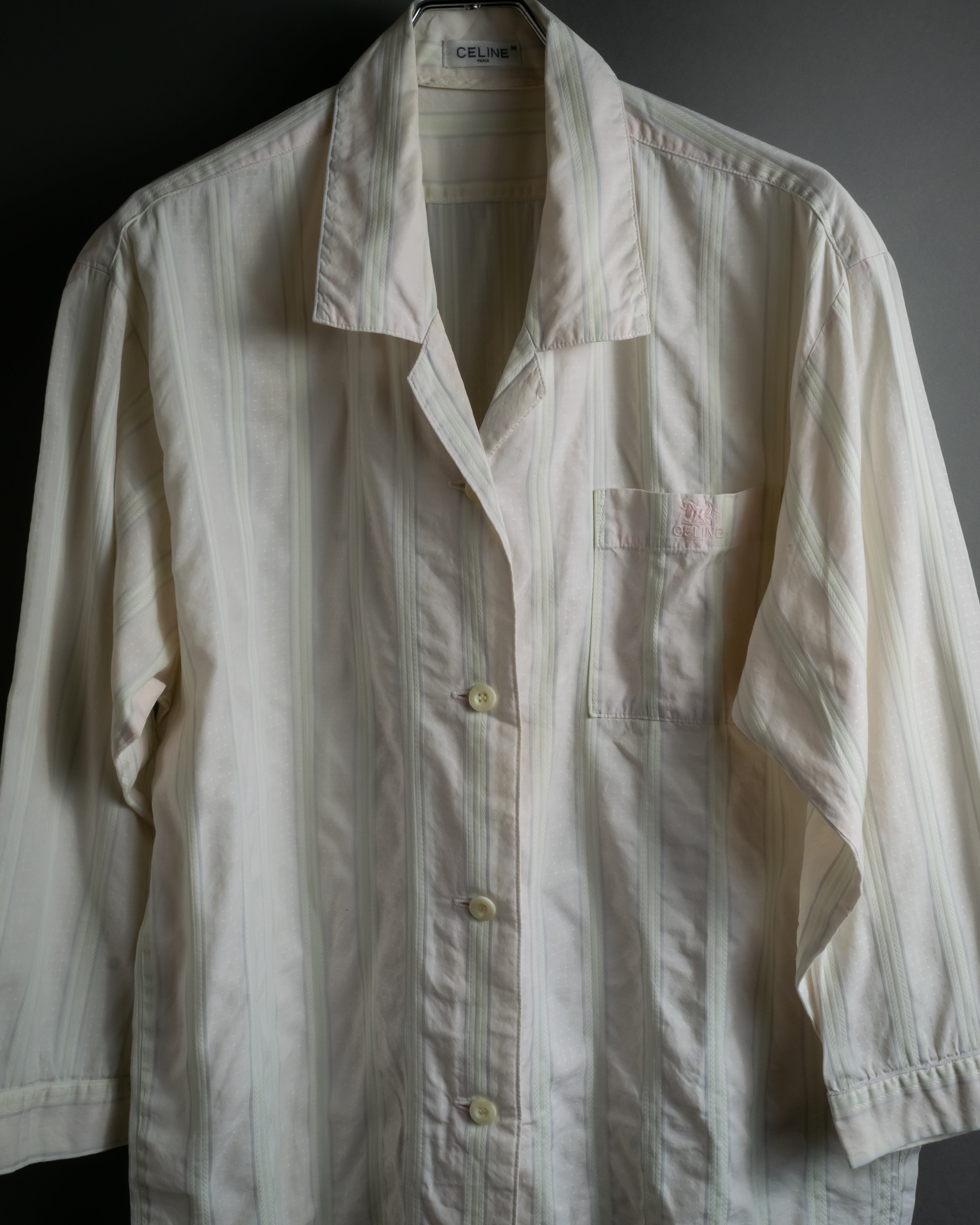 "CELINE" 80’s-90’s Pastel dobby striped pajama shirt