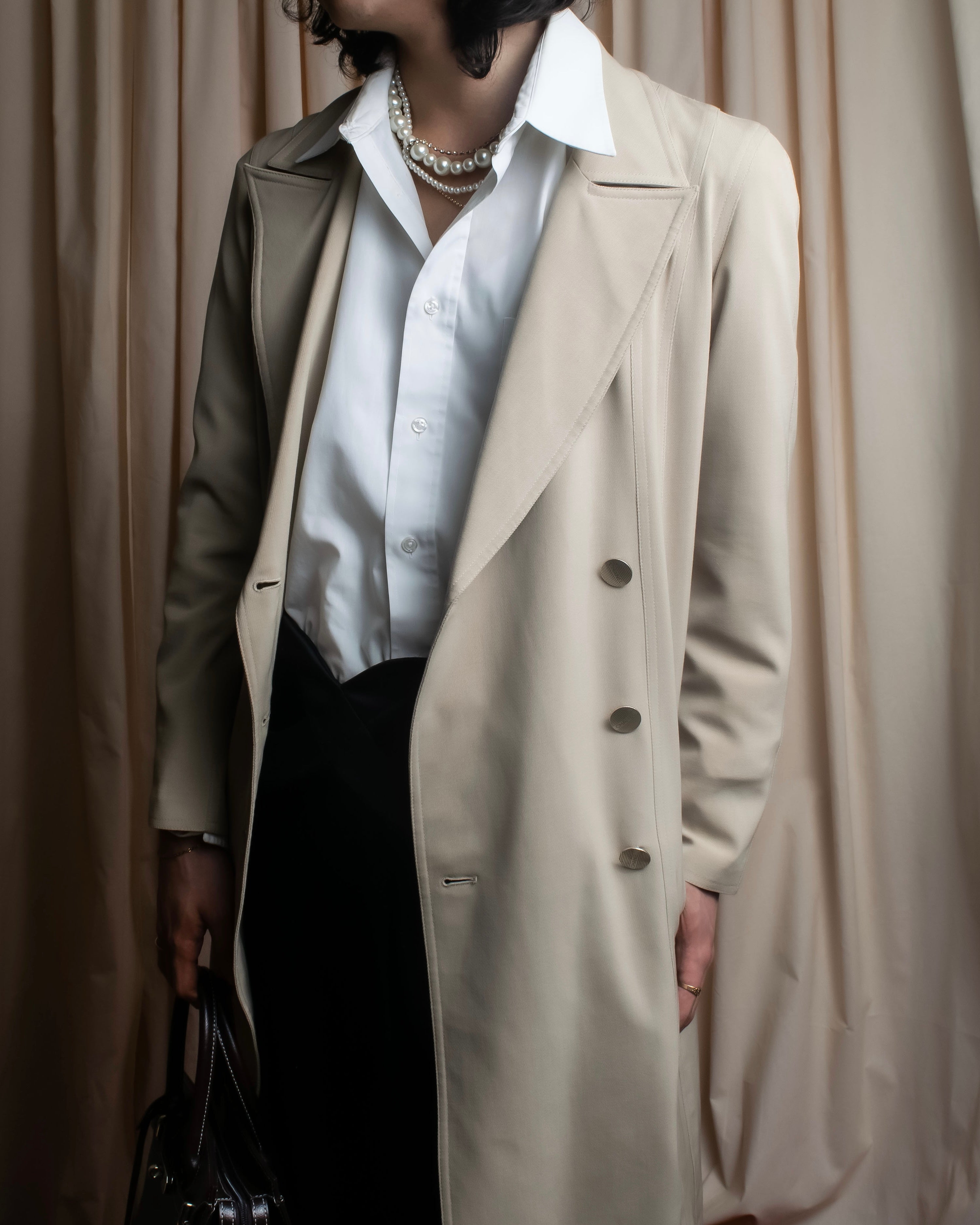 "CHANEL" Large lapel double breasted straight line coat