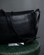 "YVES SAINT LAURENT" 80's-90's Wood toggle design pebbled leather bag