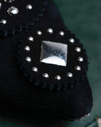 "HERMES" Jewelry design suede heel pumps