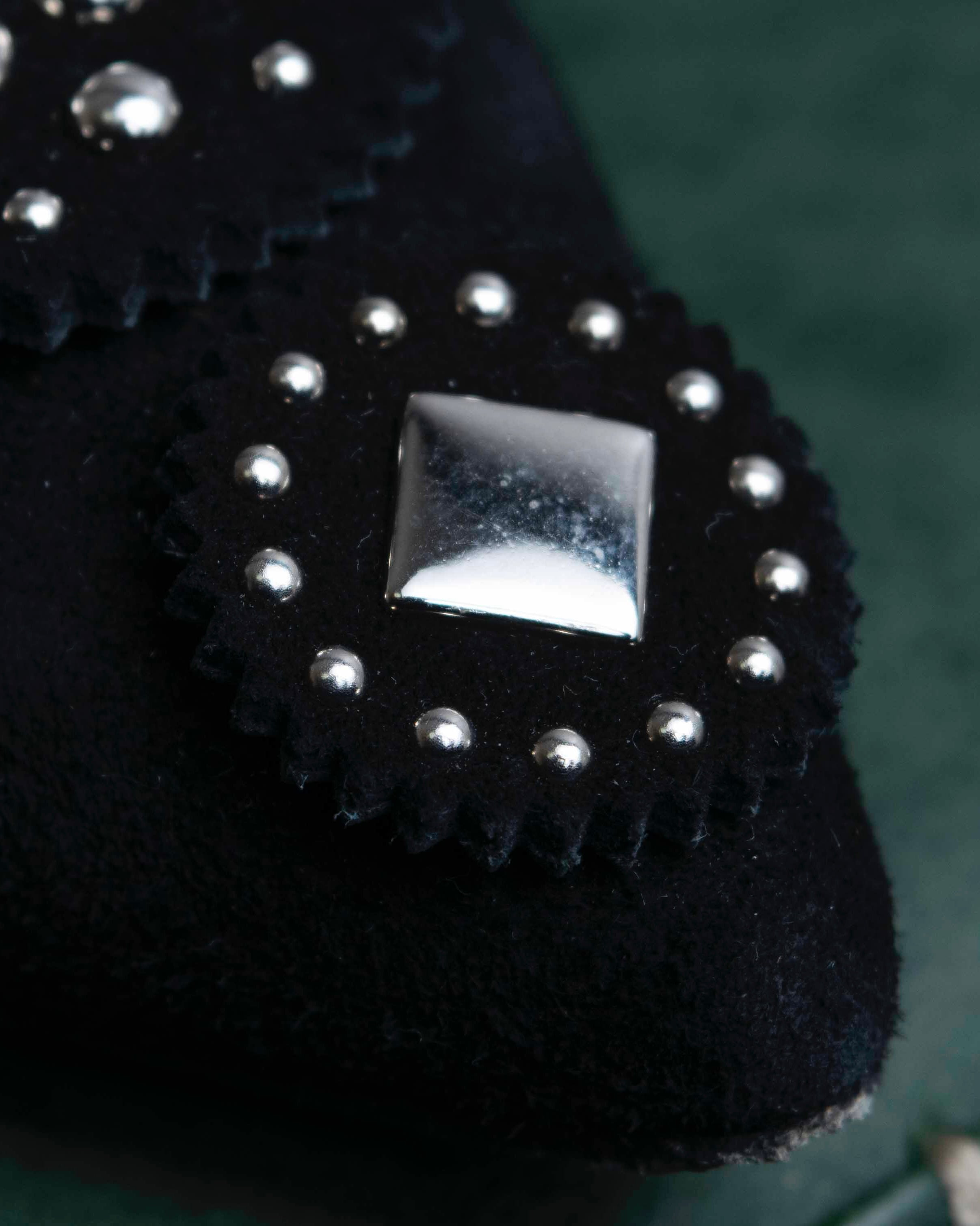 "HERMES" Jewelry design suede heel pumps