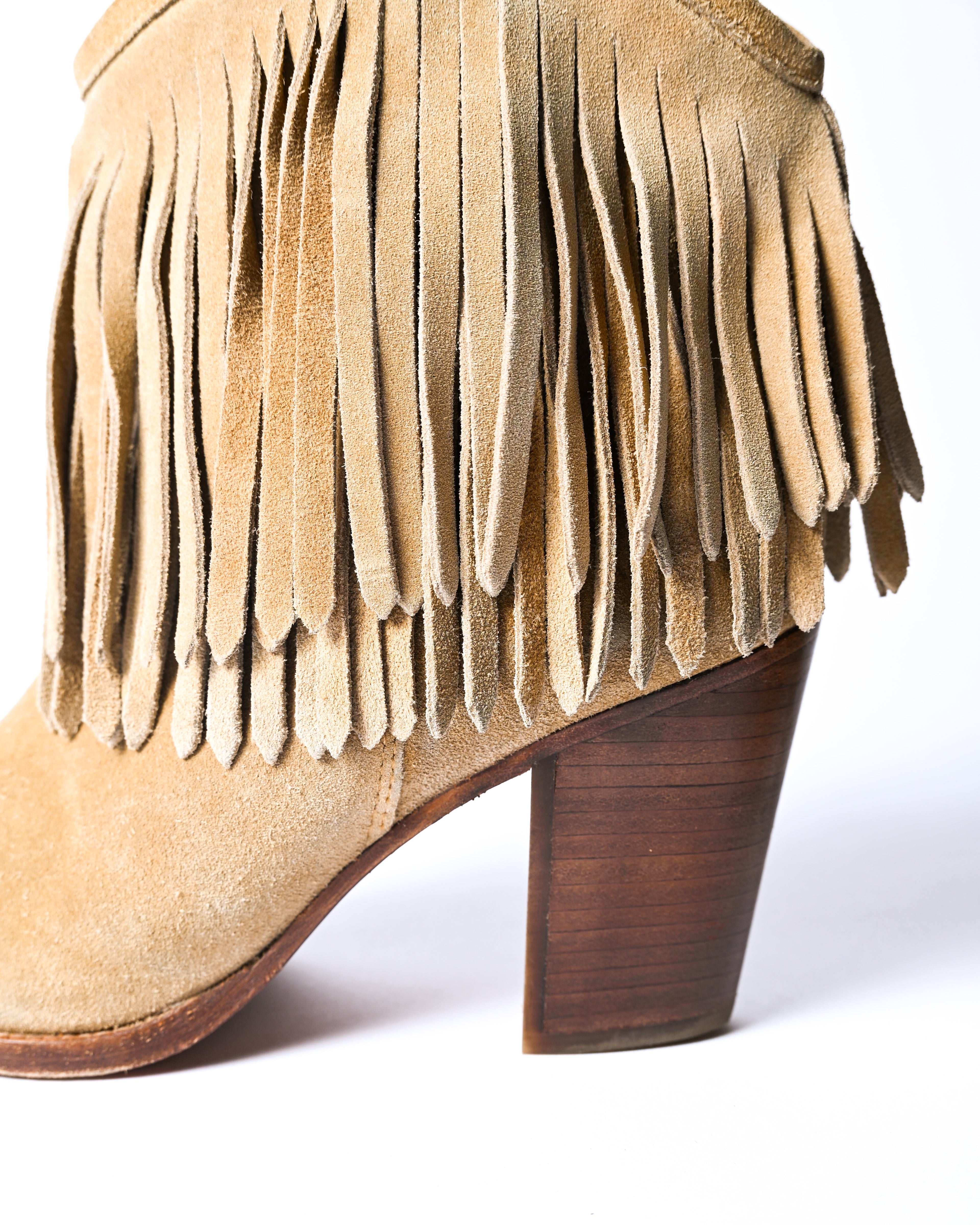 VINTAGE/ Fringe Detailed Suede High Heal Boots
