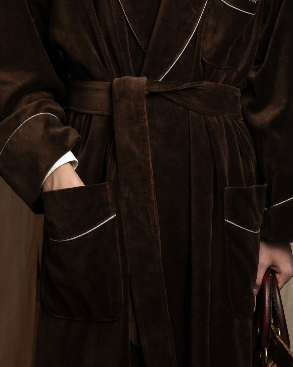 "CELINE" Piping design velour long gown coat