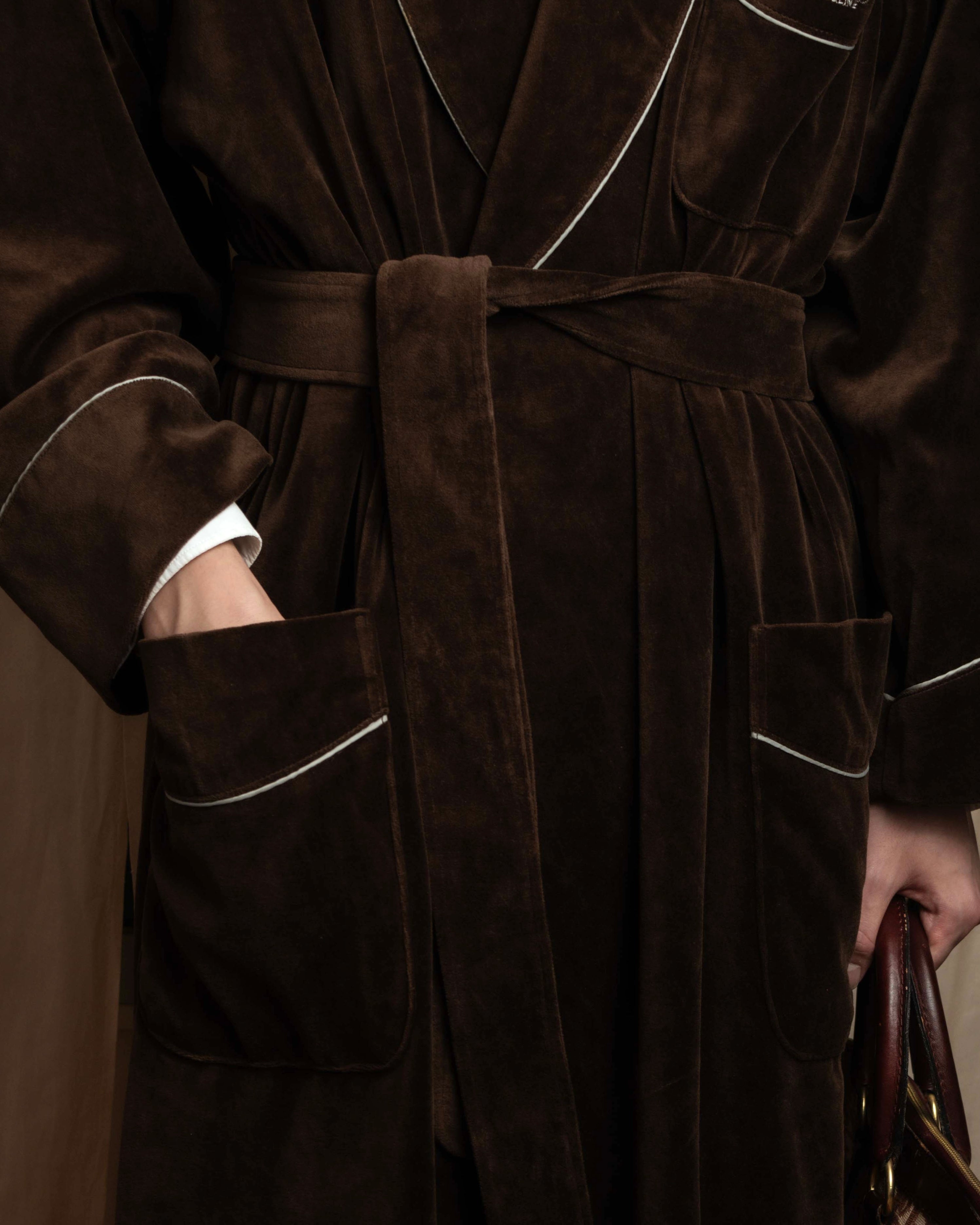 "CELINE" Piping design velour long gown coat