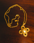 -SPECIAL- "YVES SAINT LAURENT" 80's-90's Baroque pearl textured gold pendant necklace