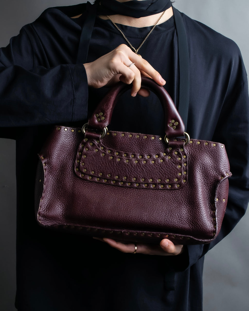 "CELINE" Stud design bordeaux color boogie bag