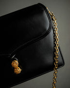 "GUCCI" Filigree vintage design chain shoulder leather bag