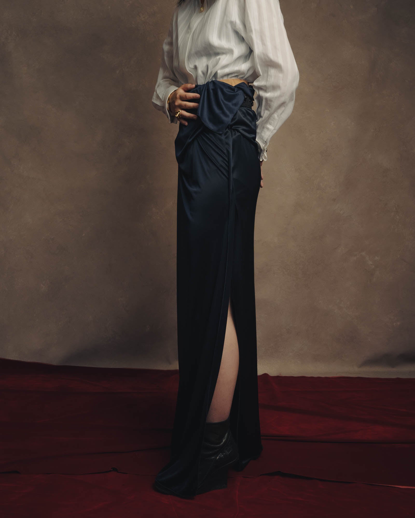-SPECIAL– “Maison Martin Margiela” 12SS Draped satin maxi skirt