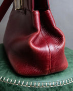 "BVLGARI" Marble motif burgundy color leather shoulder bag