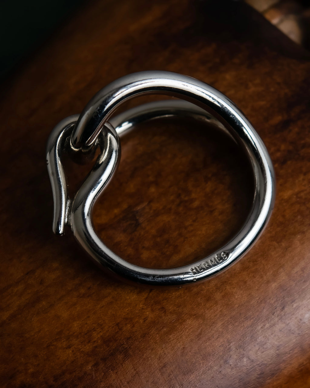 "HERMES" Jumbo silver scarf ring