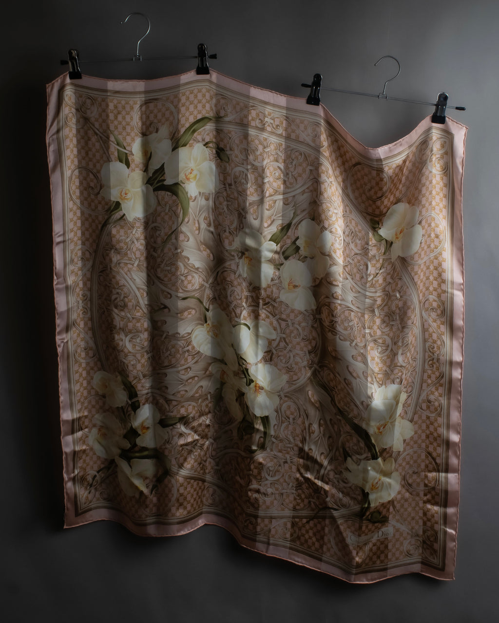 "Christian Dior" Geometric＆arabesque motif silk scarf