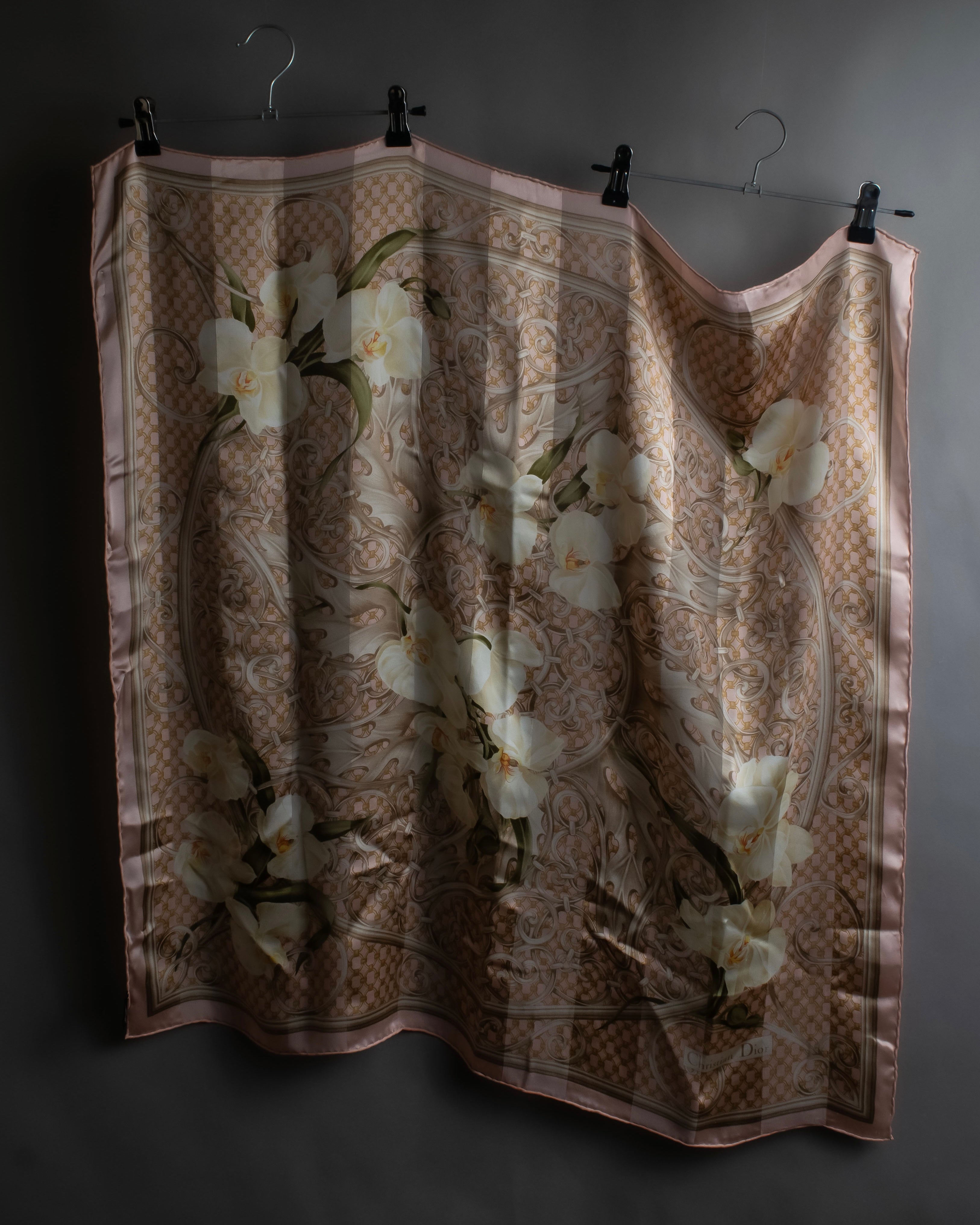 "Christian Dior" Geometric＆arabesque motif silk scarf