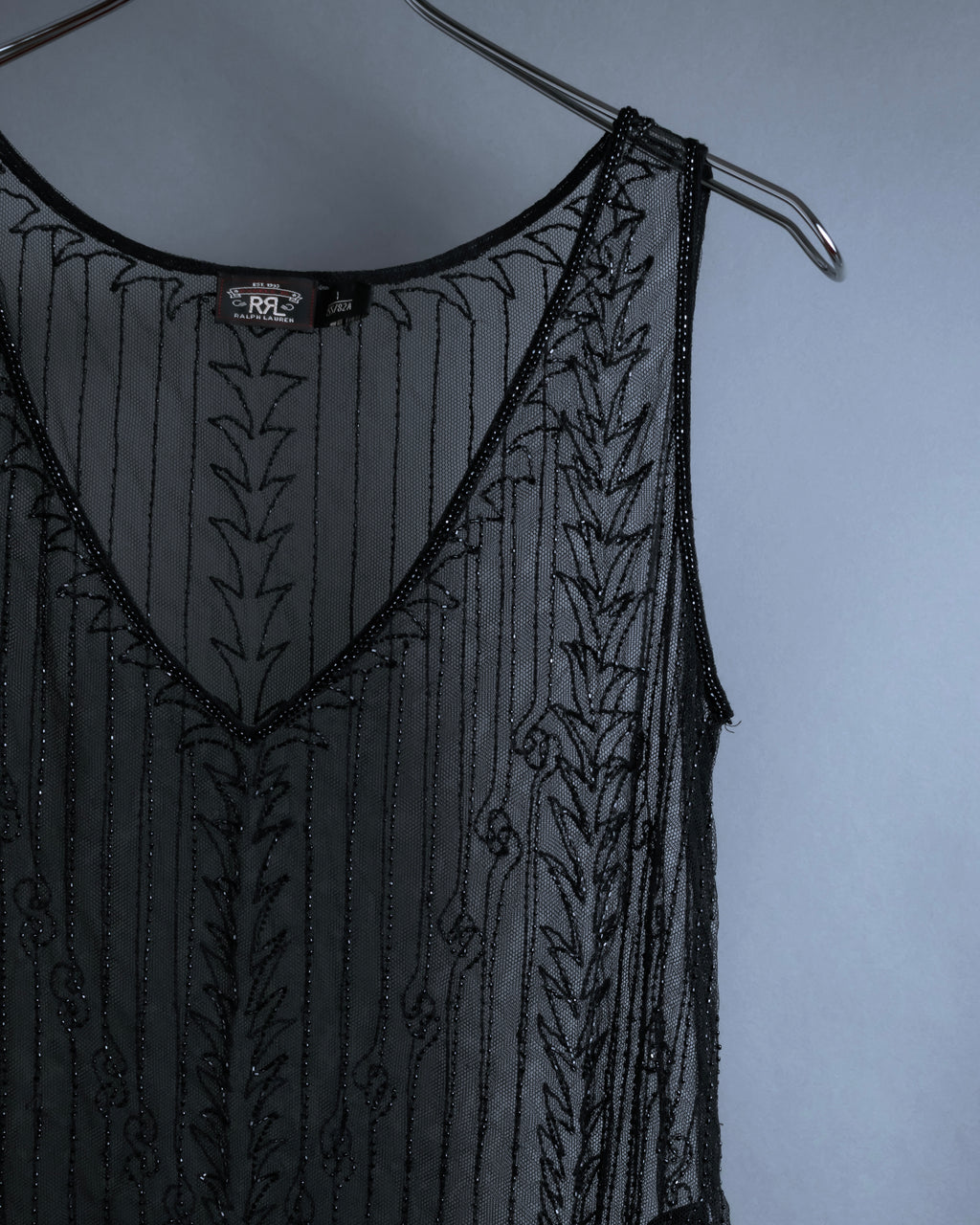 "RRL Ralph Lauren" Sequined beaded plant motif tulle sleeveless dress