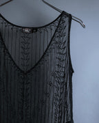 "RRL Ralph Lauren" Sequined beaded plant motif tulle sleeveless dress