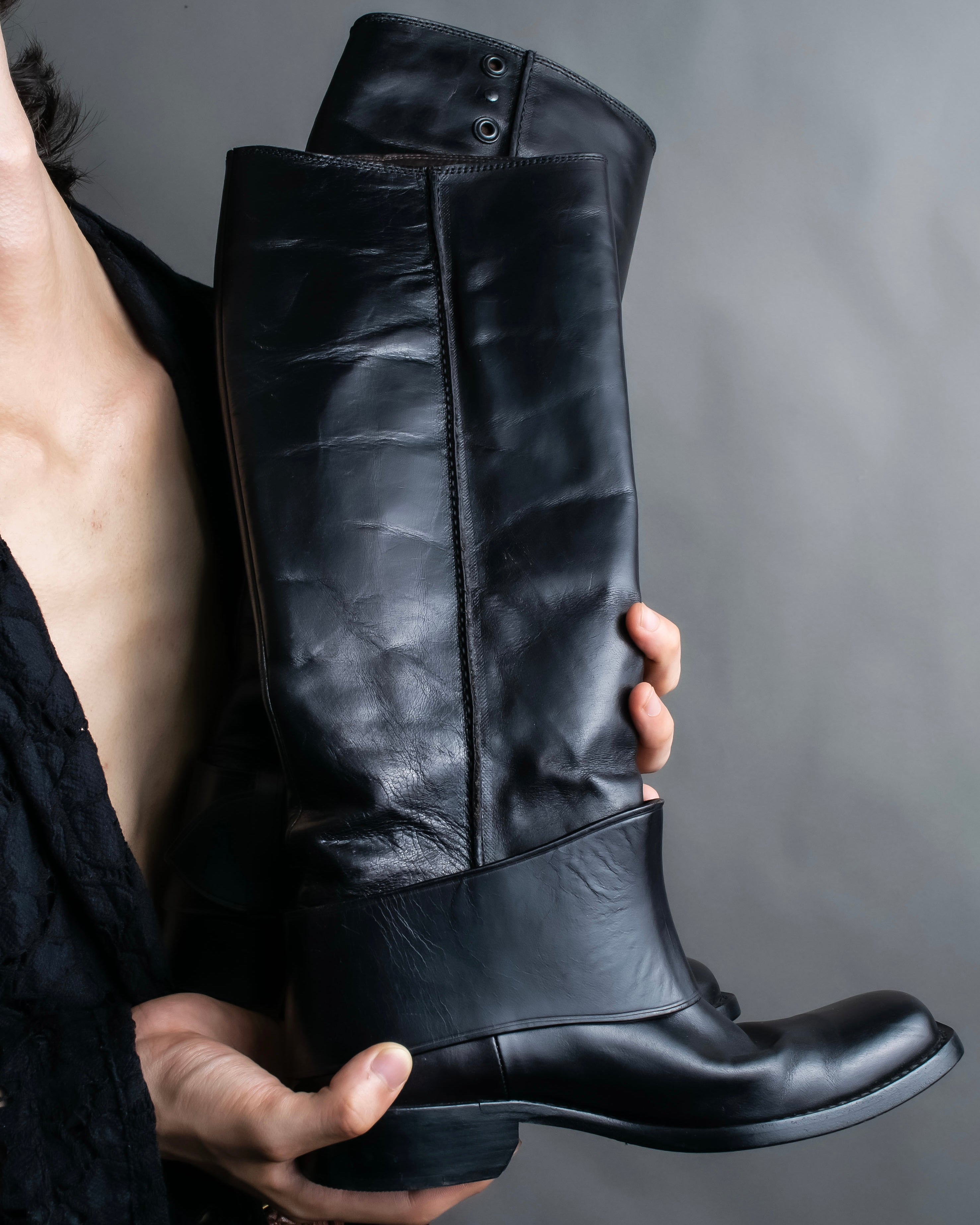 "BOTTEGA VENETA" Belt design square toe knee high long boots