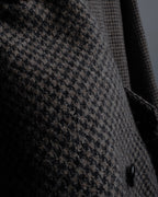 "tricot COMME des GARCONS" Leather collar design houndstooth pattern oversized long coat