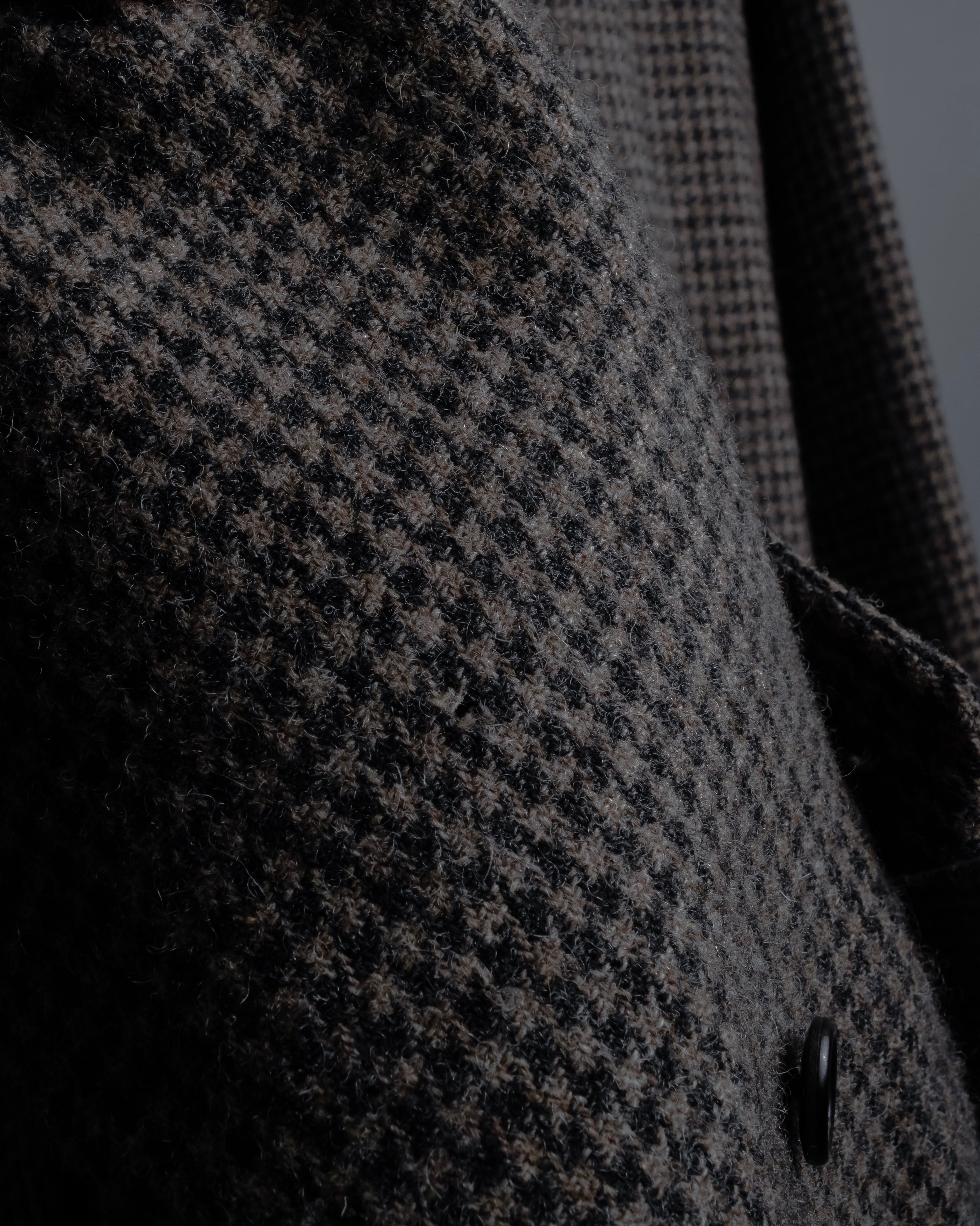 "tricot COMME des GARCONS" Leather collar design houndstooth pattern oversized long coat
