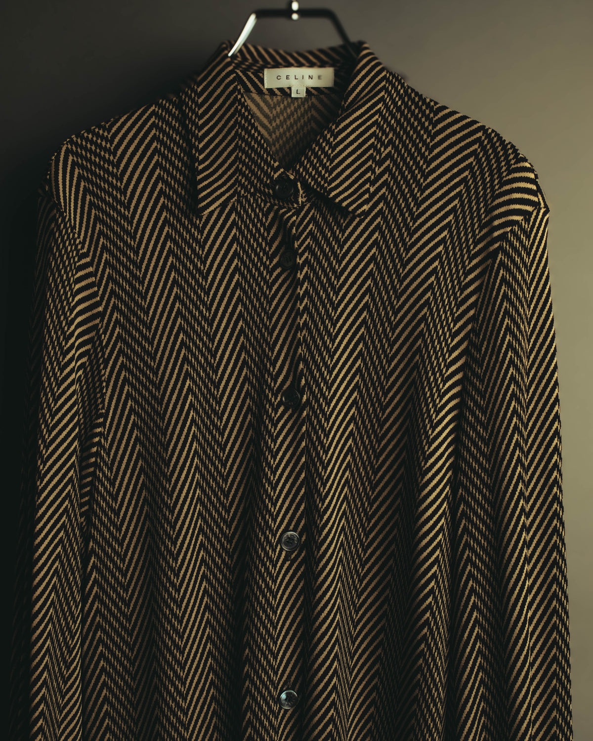 “CELINE” 90’s-00’s Chevron patterned long shirt dress