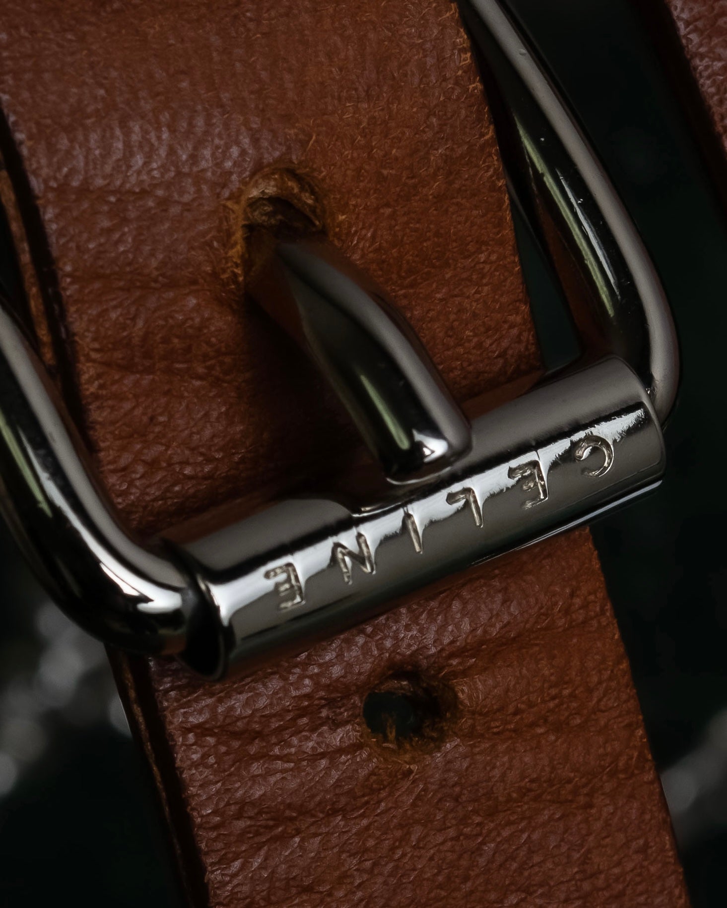 "CELINE" Oval link chain design leather combination belt