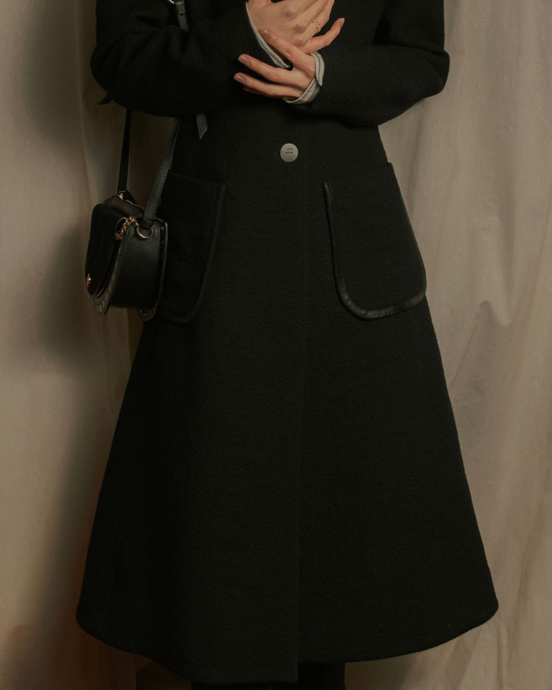 –SPECIALS– "LOEWE" 2017-2018 Minimal a-line calfskin piping coat