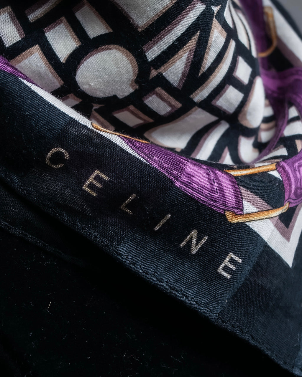 "CELINE" Belt motif pattern purple color silk scarf