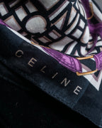 "CELINE" Belt motif pattern purple color silk scarf